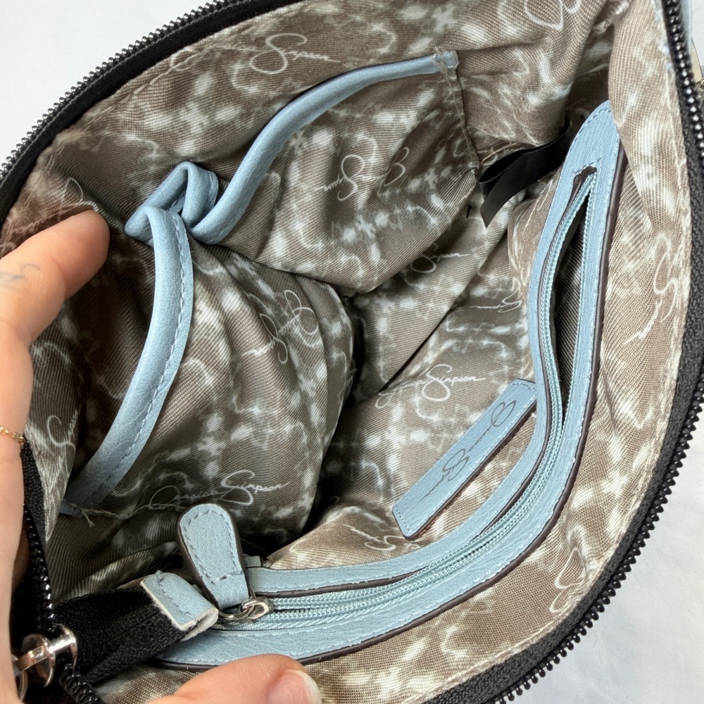 Jessica Simpson Crossbody Bag Womens Small Blue Cream Triple Zip Colorblock - Picture 8 of 11